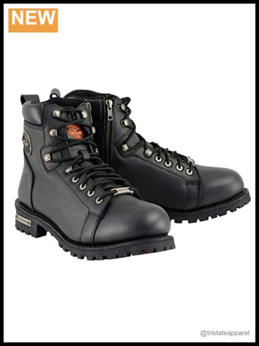 Milwaukee Leather Full Grain Cowhide Lace-Up Motorcycle Boots with Side Zipper